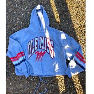 '47 Brand Ole Miss Rebels Hoodie Women XL Grey Good Cropped Striped Sleeve